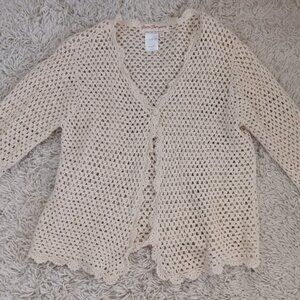 Nomi Thompson Linen Cotton Crochet Cardigan Womens Medium Cream Open Front
